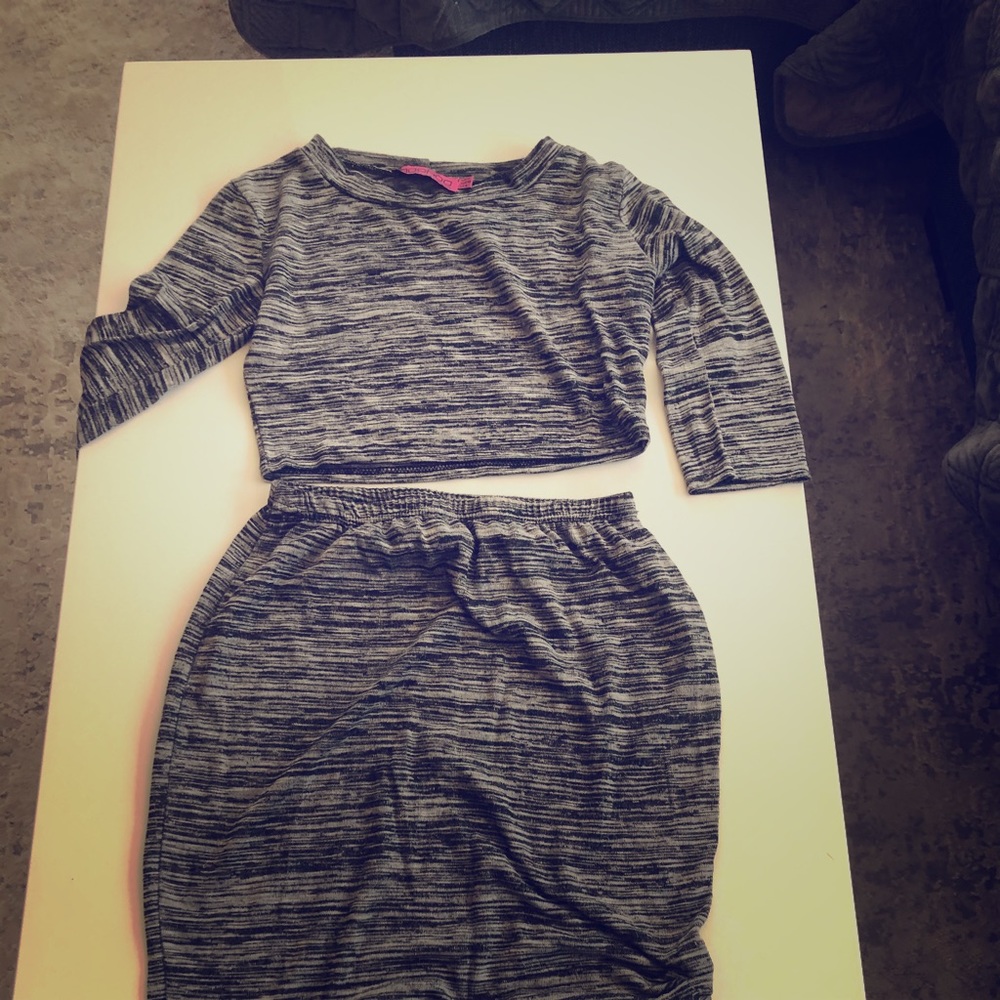 Misguided two piece midi skirt grey black white